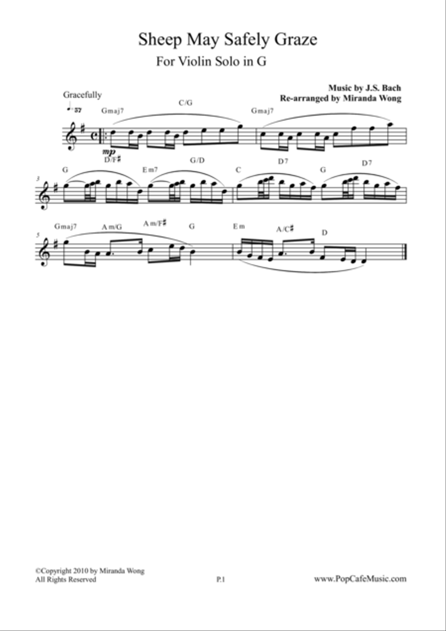 Sheep May Safely Graze in G - Lead Sheet for Violin Solo String Duet scores gallery preview page 1