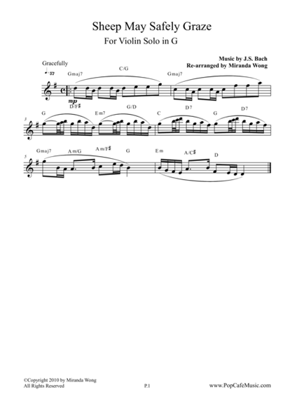 Sheep May Safely Graze in G - Lead Sheet for Violin Solo