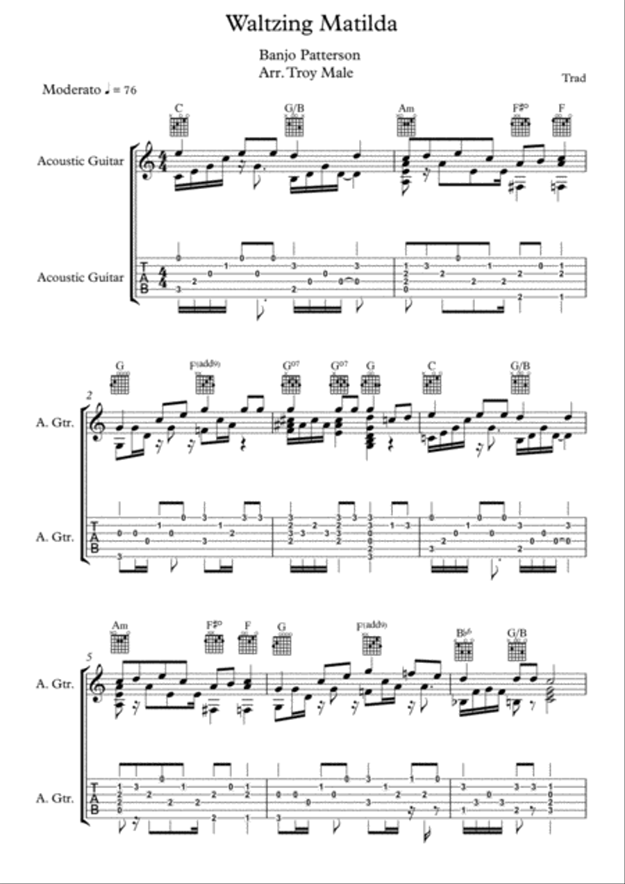 Waltzing Matilda Waltzing Matilda Guitar Tablature scores gallery preview page 1