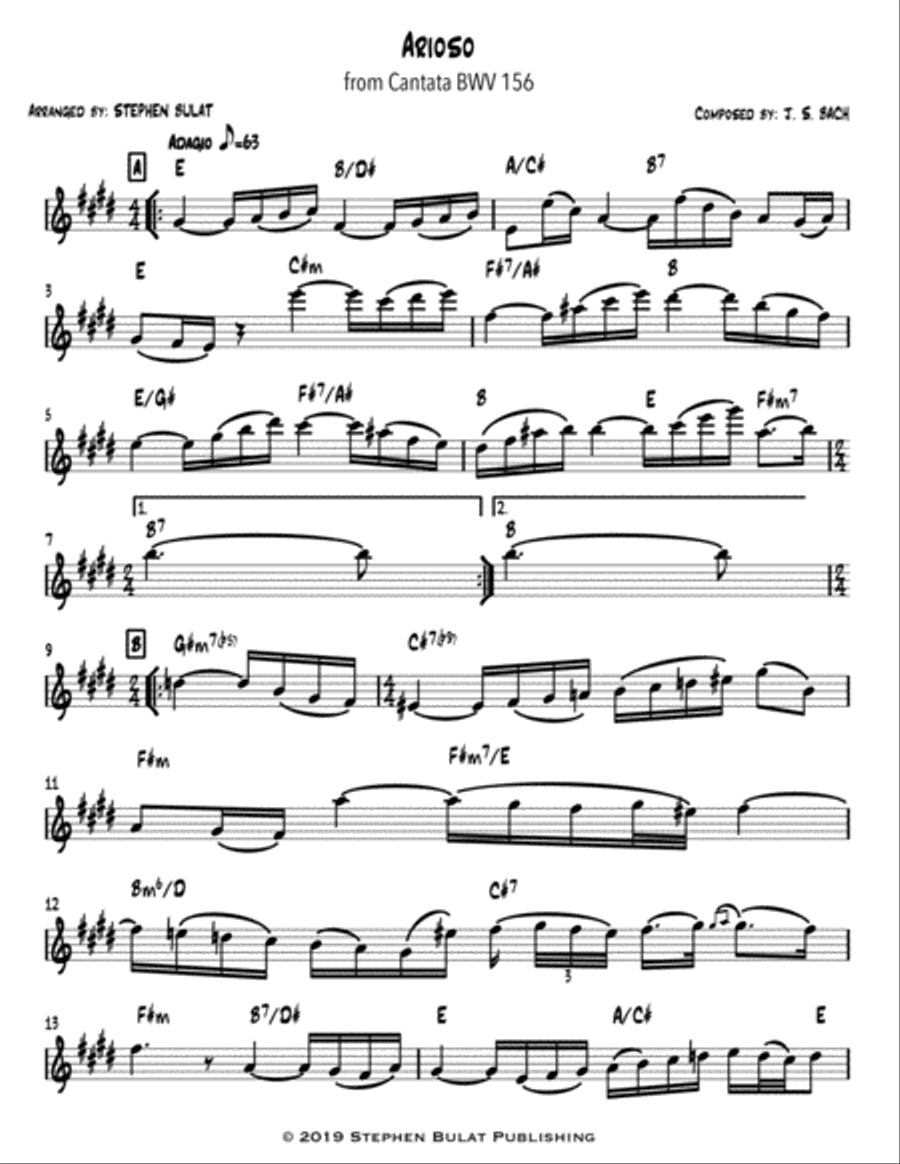 Arioso (Bach) - Lead sheet (key of E) Large Ensemble scores gallery preview page 2