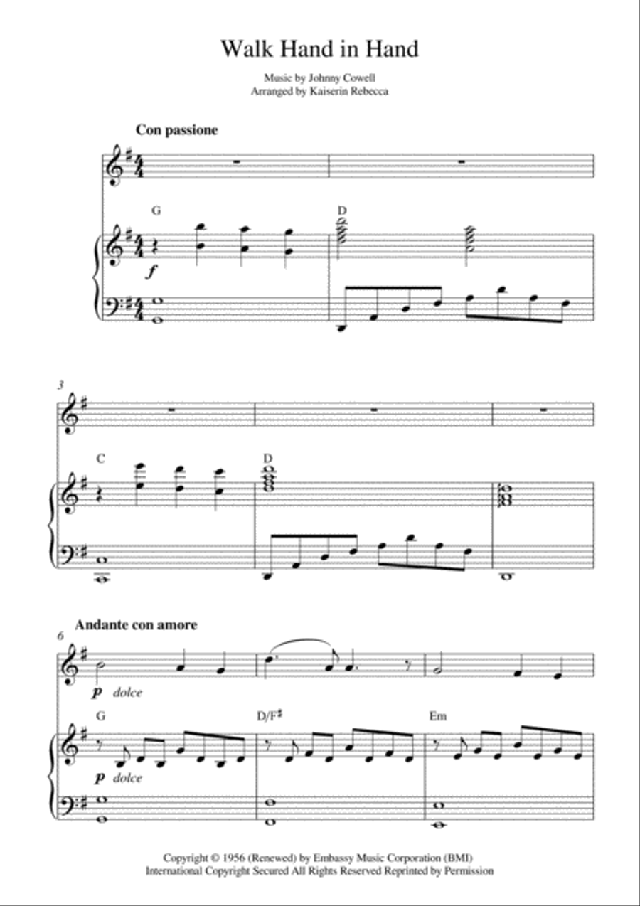 Walk Hand In Hand Walk Hand In Hand Piano scores gallery preview page 1