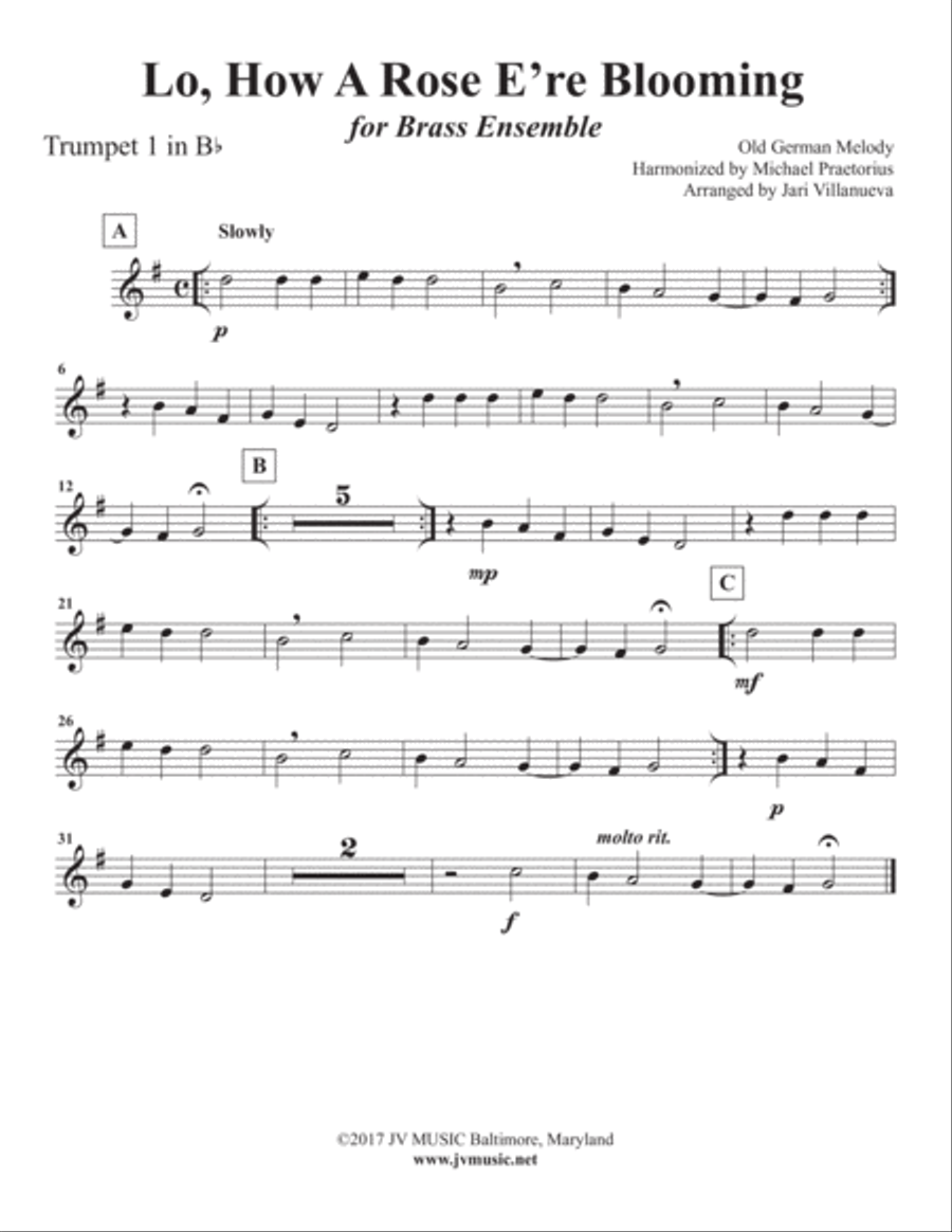 Lo, How A Rose E're Blooming for Brass Ensemble or Choir Brass Ensemble scores gallery preview page 5