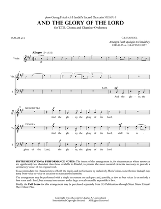 Book cover for And The Glory Of The Lord (from “MESSIAH”) for Men’s Chorus (TTB) – VOCAL PARTS