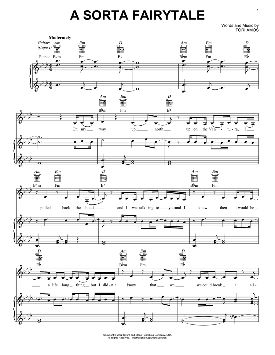 A Sorta Fairytale Piano, Vocal, Guitar scores gallery preview page 1