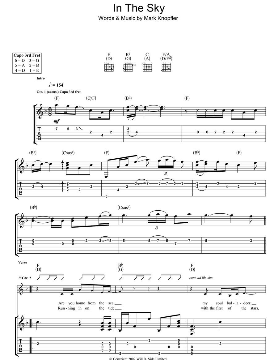 In The Sky Guitar Tablature scores gallery preview page 1