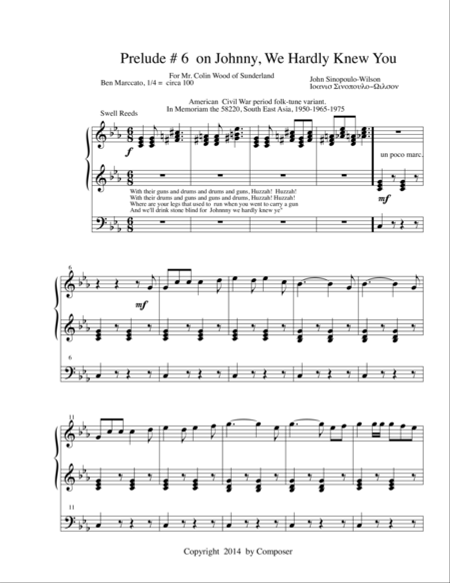 Organ Prelude # 6 When Johnny Comes Marching Home Organ Solo scores gallery preview page 1