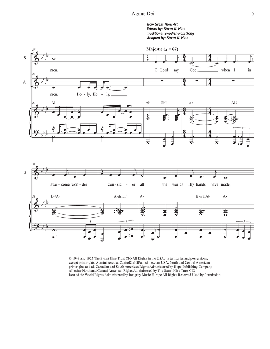 Medley: Agnus Dei with How Great Thou Art Alto Voice scores gallery preview page 5