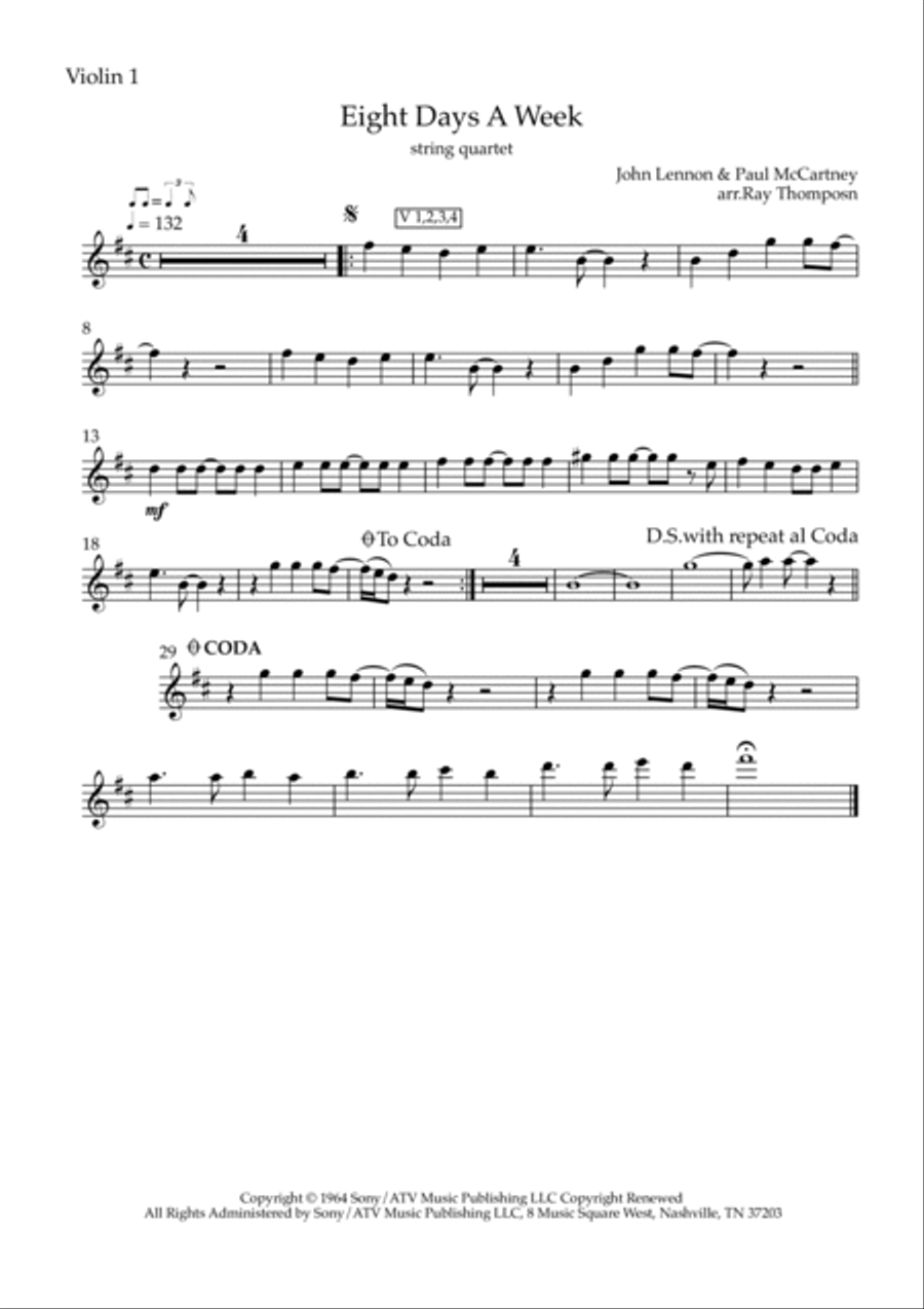 Eight Days A Week String Quartet scores gallery preview page 4