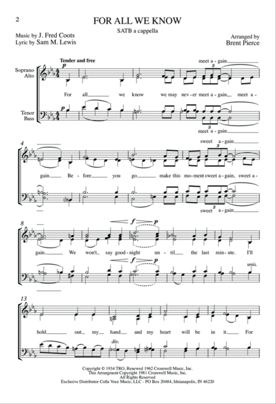 For All We Know For All We Know 4-Part scores gallery preview page 2