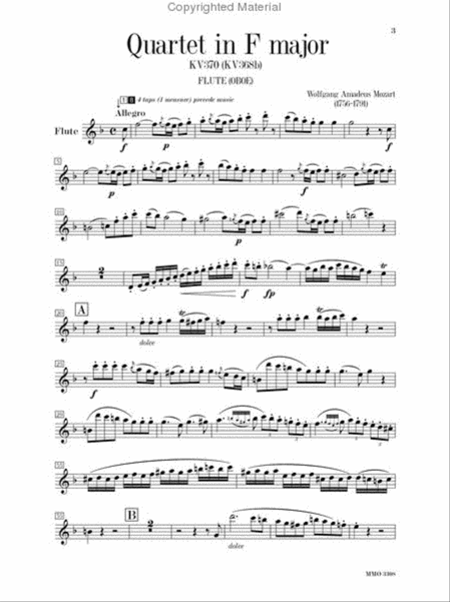 Mozart - Quartet in F Major, Kv370; Stamitz - Quartet in F Major, Op. 8, No. 3 Flute scores gallery preview page 2