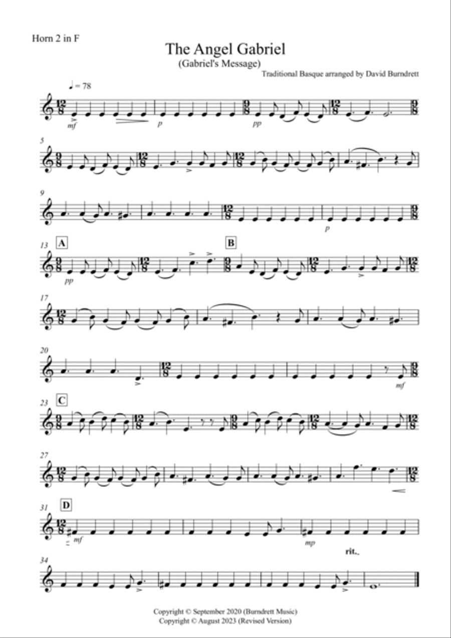 The Angel Gabriel for Horn Quartet French Horn Quartet scores gallery preview page 5