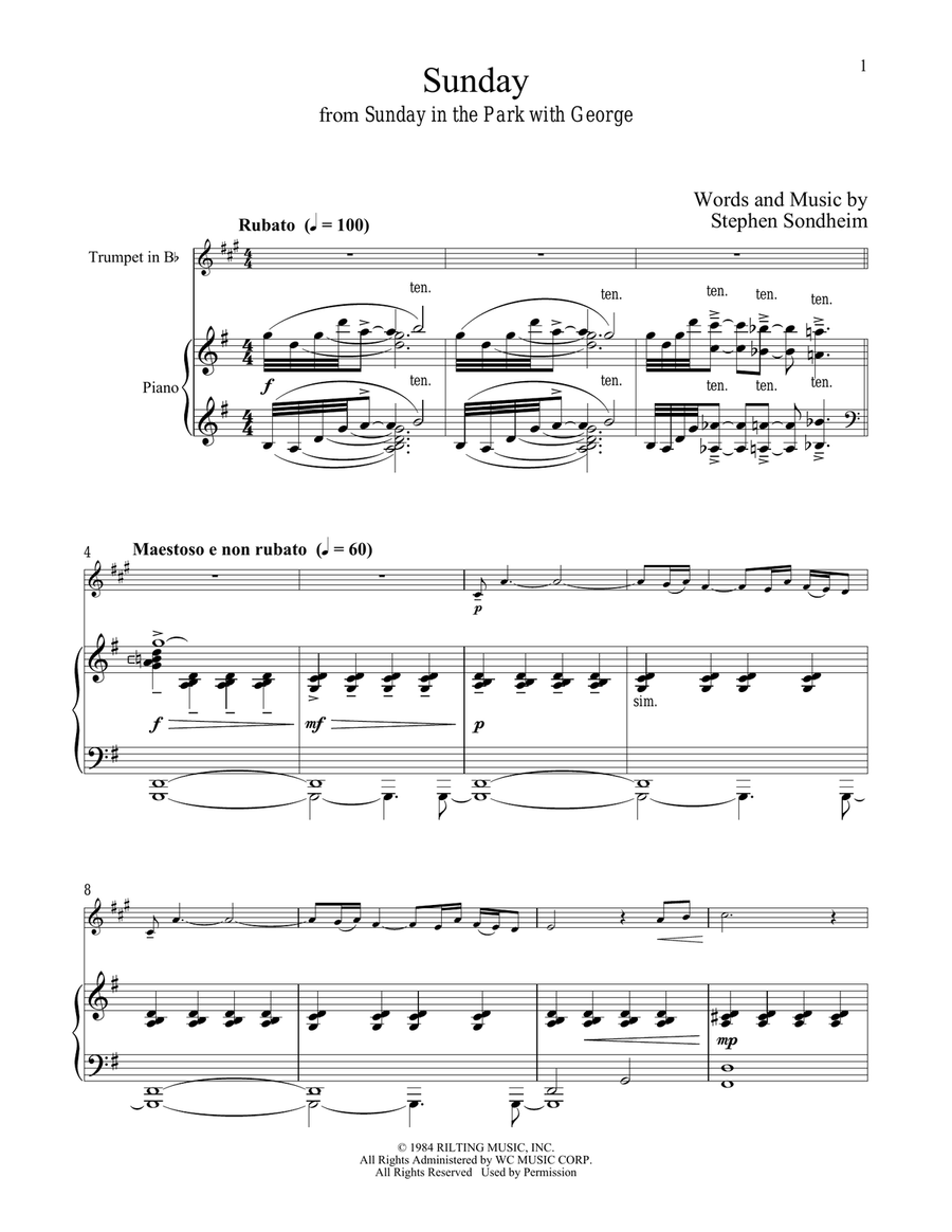 Sunday (from Sunday in the Park with George) Trumpet Solo scores gallery preview page 1