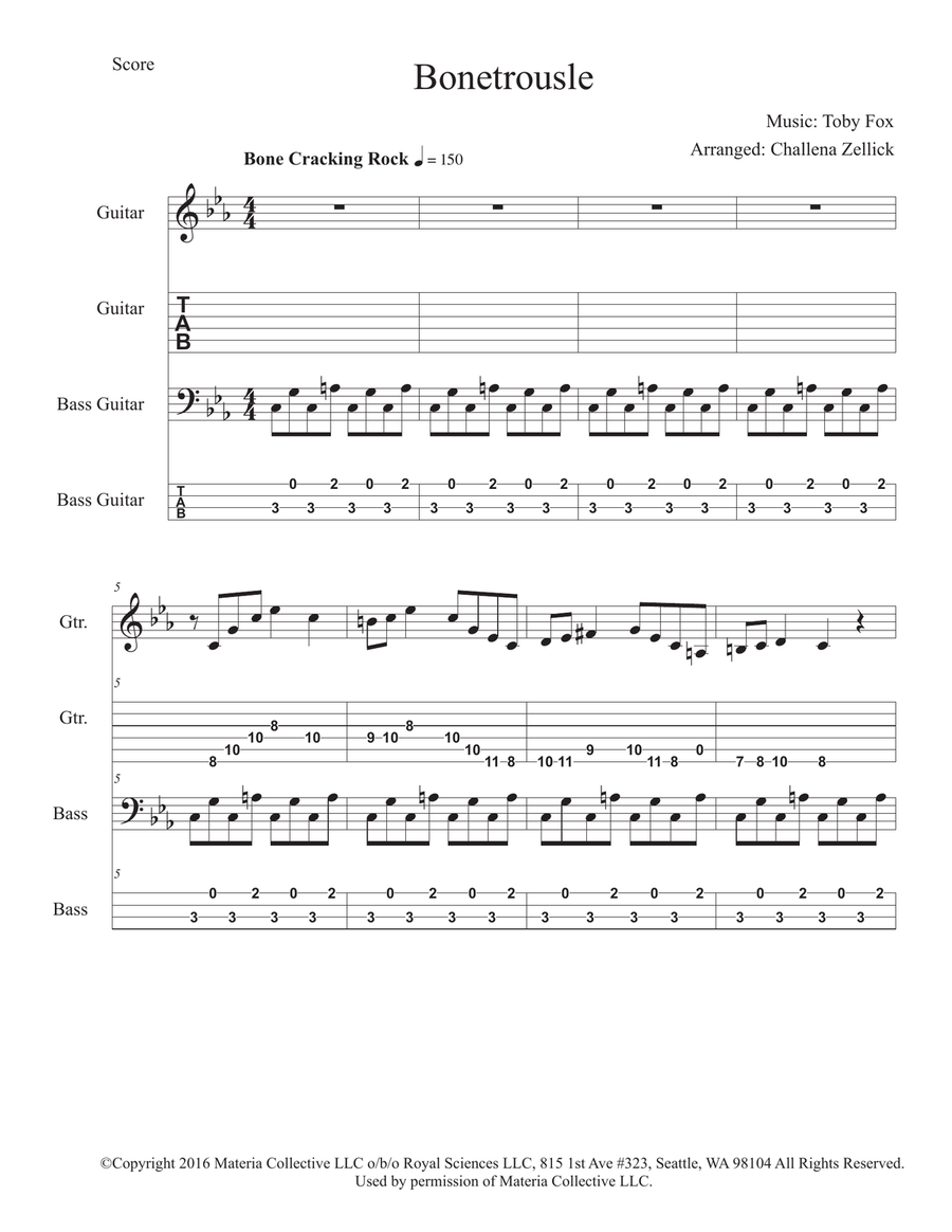 Bonetrousle (from Undertale) Bass Guitar Tablature scores gallery preview page 1