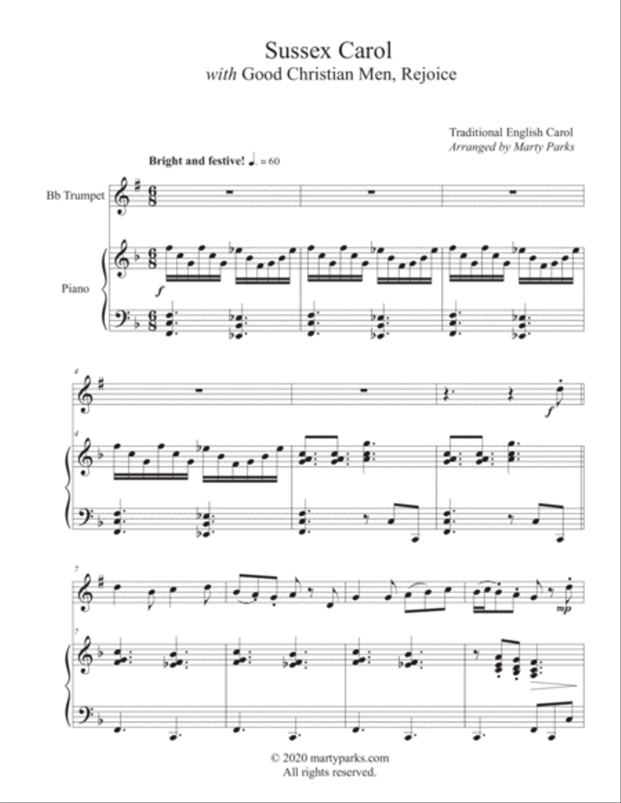 SUSSEX CAROL with Good Christian Men, Rejoice (Trumpet-Piano) Trumpet Solo scores gallery preview page 1