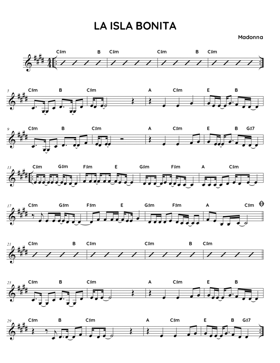 La Isla Bonita Piano scores gallery preview page 1