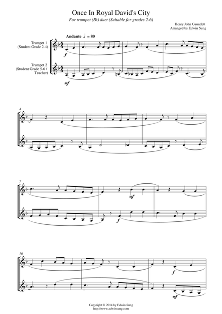 Once In Royal David’s City (for trumpet (Bb) duet, suitable for grades 2-6) image number null