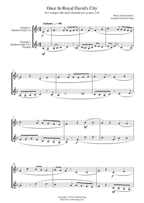 Once In Royal David’s City (for trumpet (Bb) duet, suitable for grades 2-6)