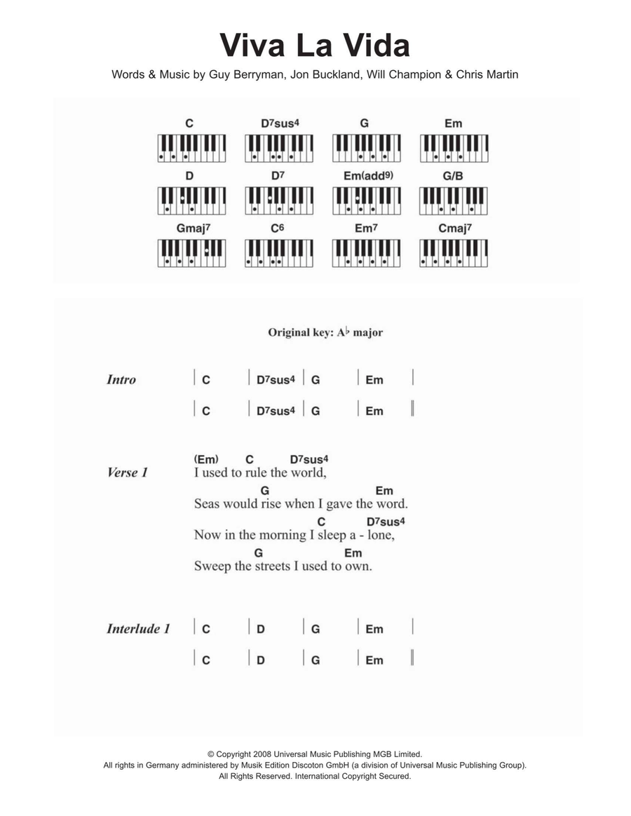 Viva La Vida Piano scores gallery preview page 1