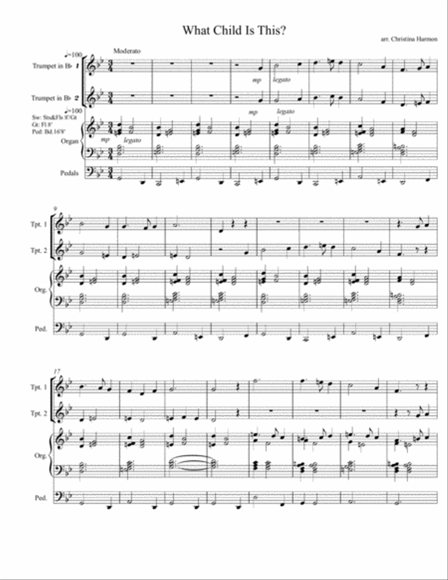What Child Is This - Two Trumpets and Organ Trumpet Duet scores gallery preview page 2