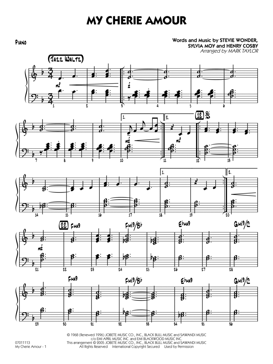 My Cherie Amour (arr. Mark Taylor) - Piano