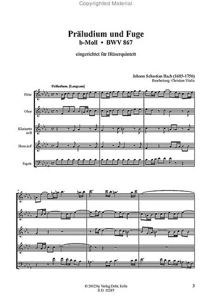 Präludium und Fuge b-Moll BWV 867 (für Bläserquintett) (Wohltemperiertes Klavier I)
