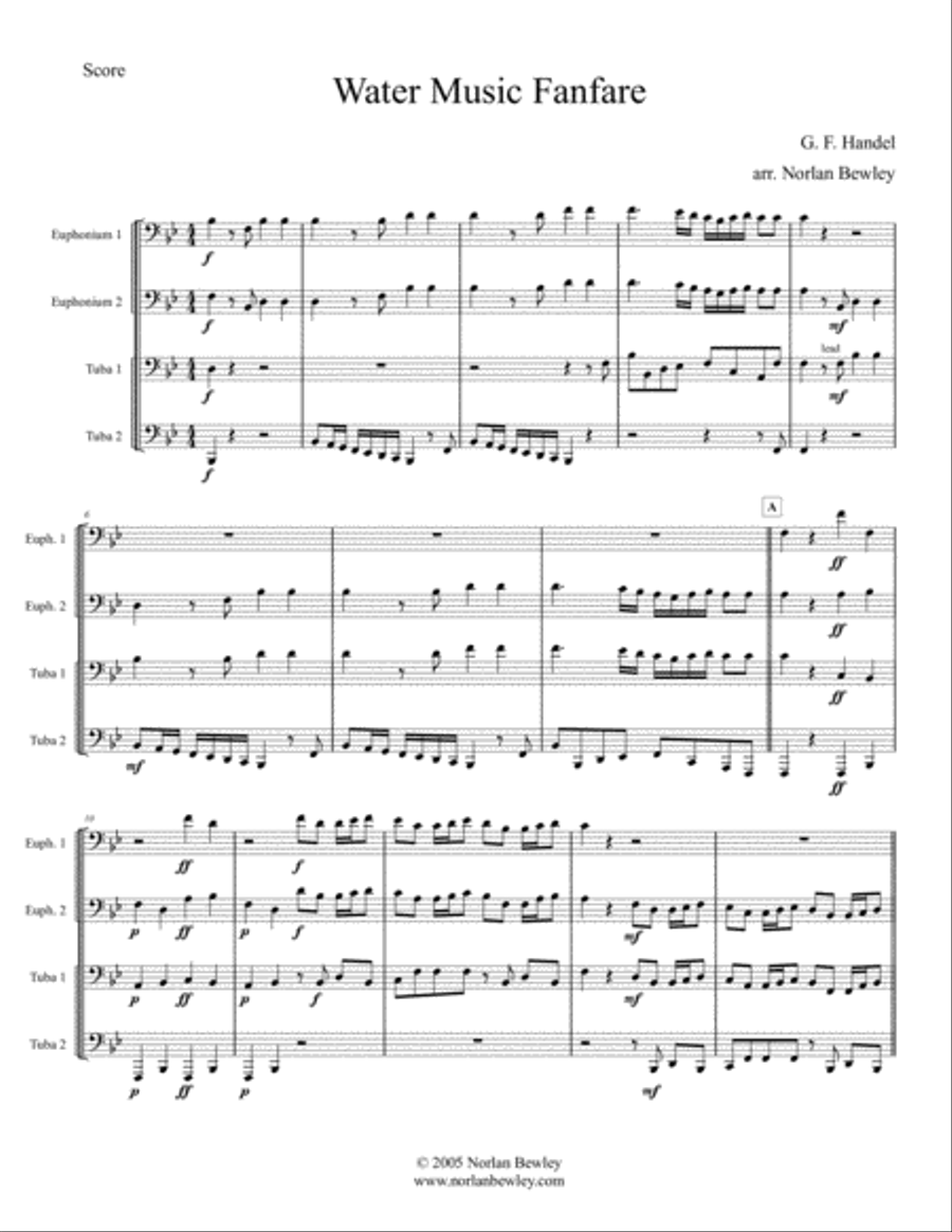 Water Music Fanfare - Tuba/Euphonium Quartet Brass Ensemble scores gallery preview page 1