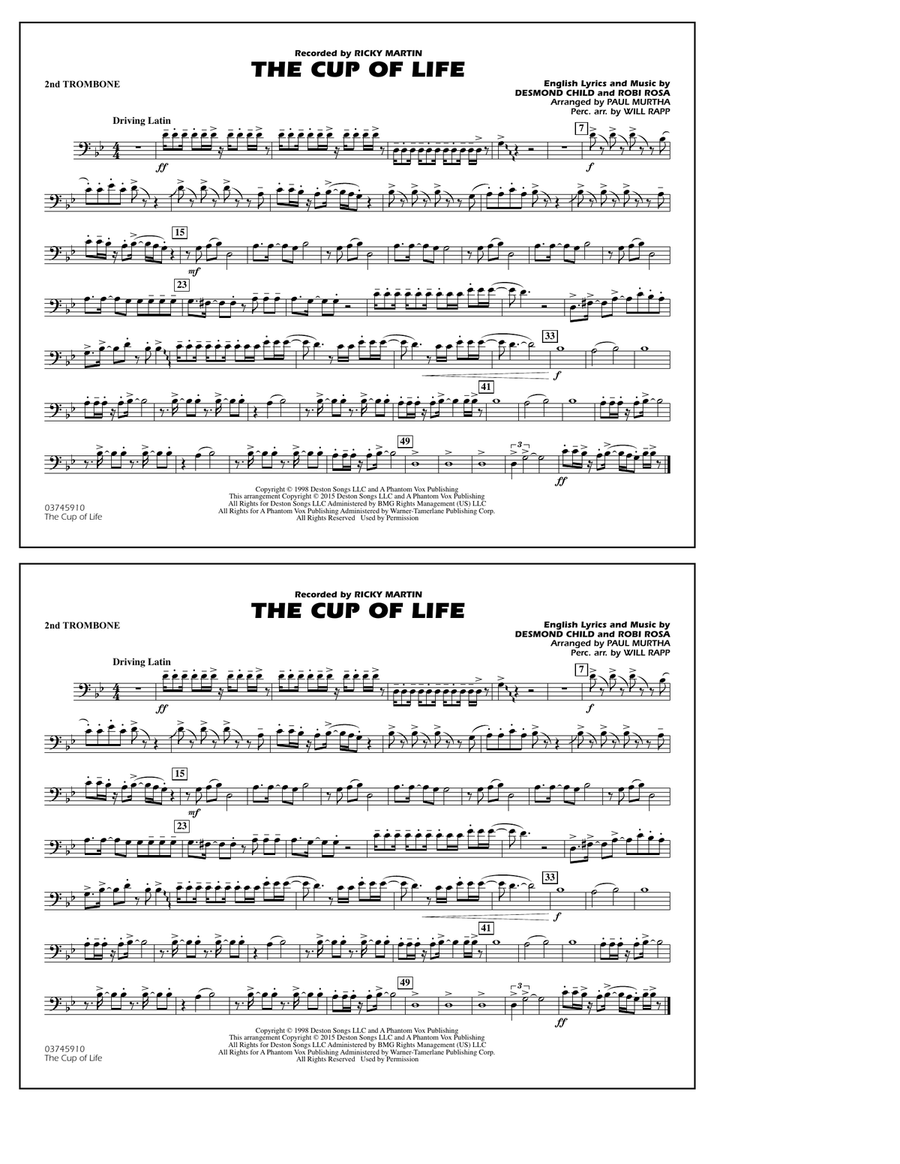 The Cup of Life - 2nd Trombone Marching Band scores gallery preview page 1