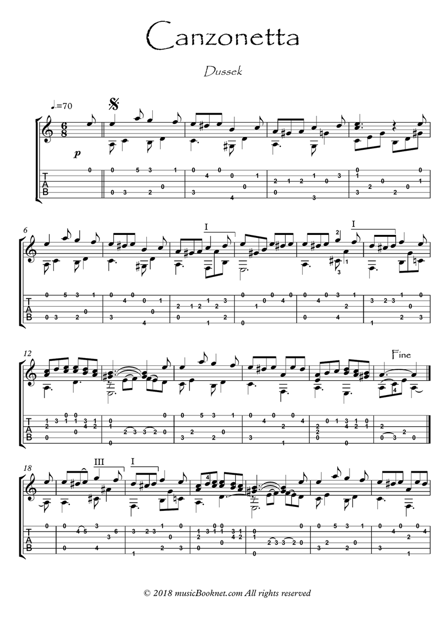 Guitar Classics Canzonetta by Dussek Acoustic Guitar scores gallery preview page 2