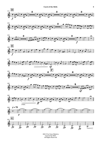 Carol Of The Bells - Brass Quintet (Individual Parts) image number null