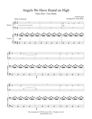 Angels We Have Heard on High (elementary student/teacher piano duet, key of C)