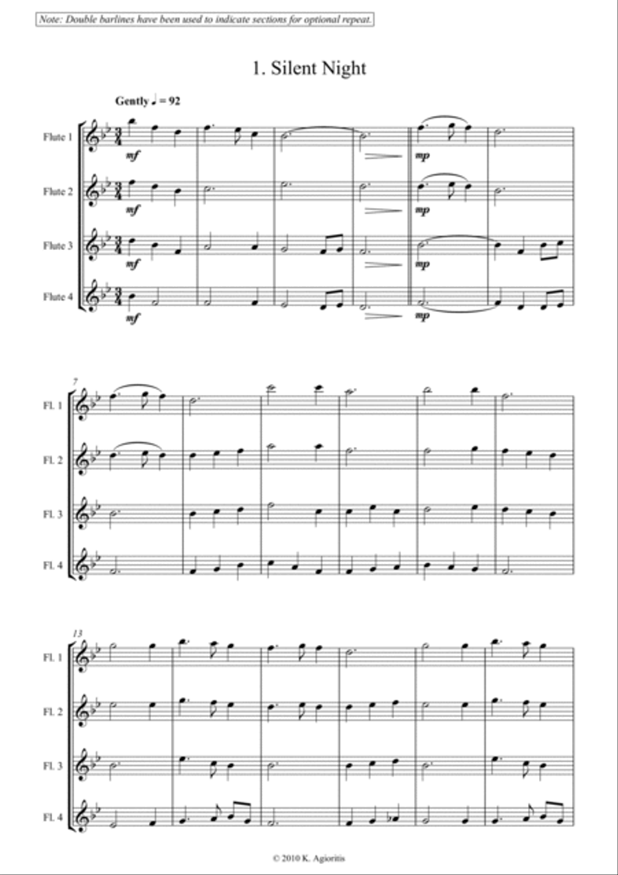 Carols for Four (or more) - Fifteen Carols for Flute Quartet Flute Quartet scores gallery preview page 4