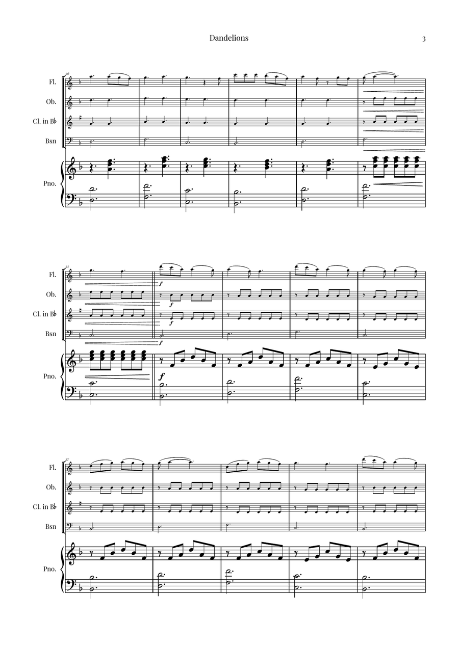 Dandelions Woodwind Quartet scores gallery preview page 3