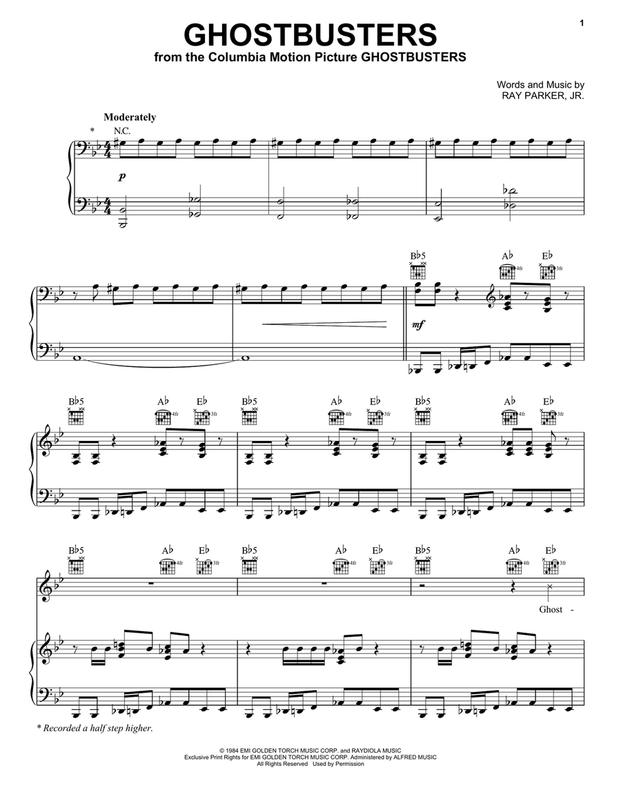 Ghostbusters Piano, Vocal, Guitar scores gallery preview page 1