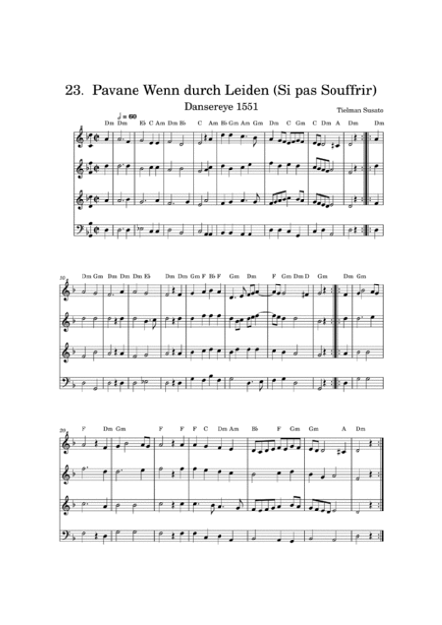Pavane Wenn durch Leiden (Si Par Souffrir) - Tielman Susato - Dansereye 1551 Chamber Music scores gallery preview page 4