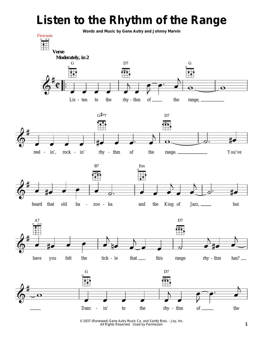 Listen To The Rhythm Of The Range Ukulele scores gallery preview page 1