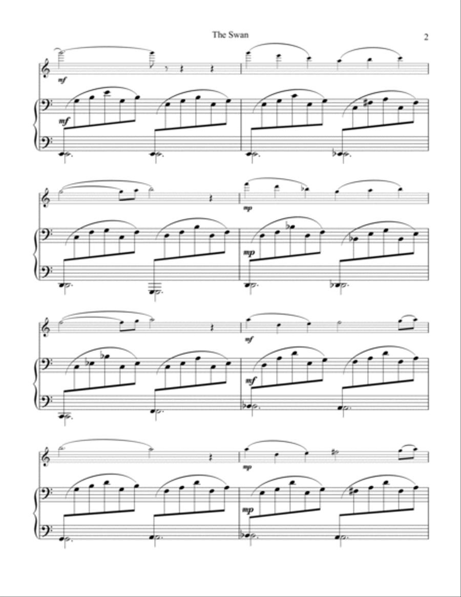 The Swan / Le cygne for easy 1 piano, 4 hands (3 hands) 1 Piano, 4-Hands scores gallery preview page 2