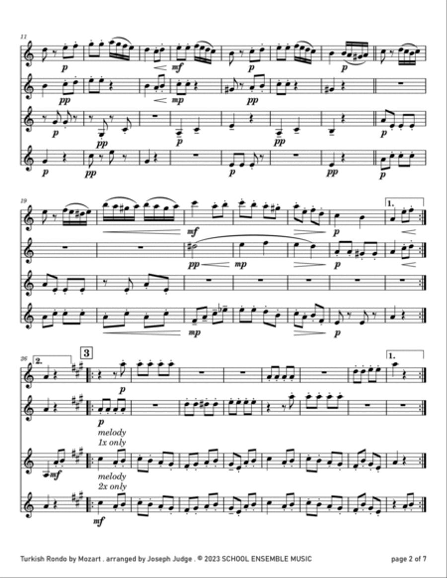 Turkish Rondo by Mozart for Clarinet Quartet in Schools Clarinet Quartet scores gallery preview page 2