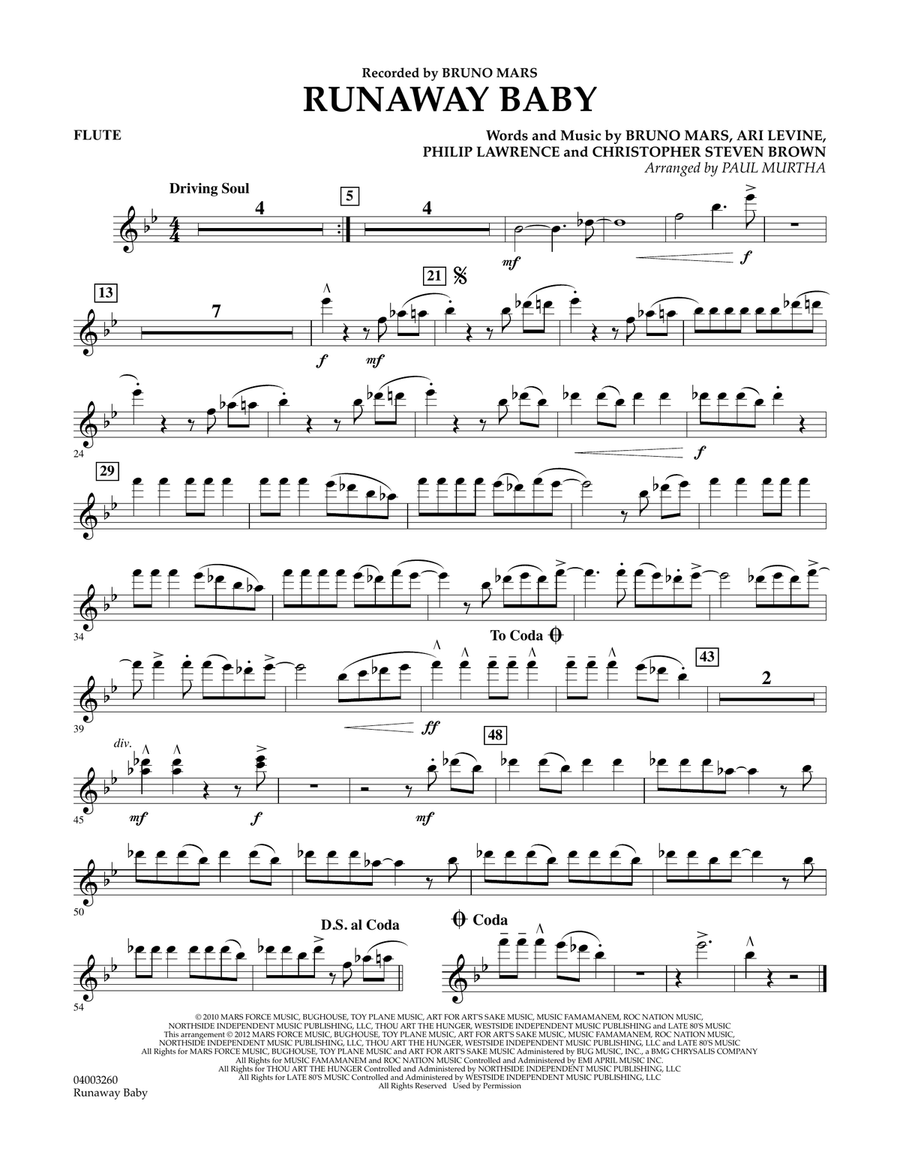 Runaway Baby - Flute Runaway Baby - Flute Concert Band scores gallery preview page 1