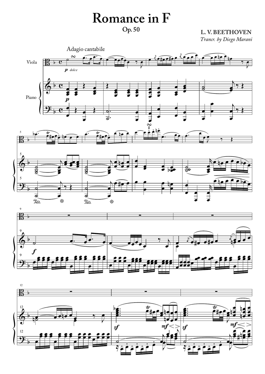 Romance in F for Viola and Piano Piano scores gallery preview page 1
