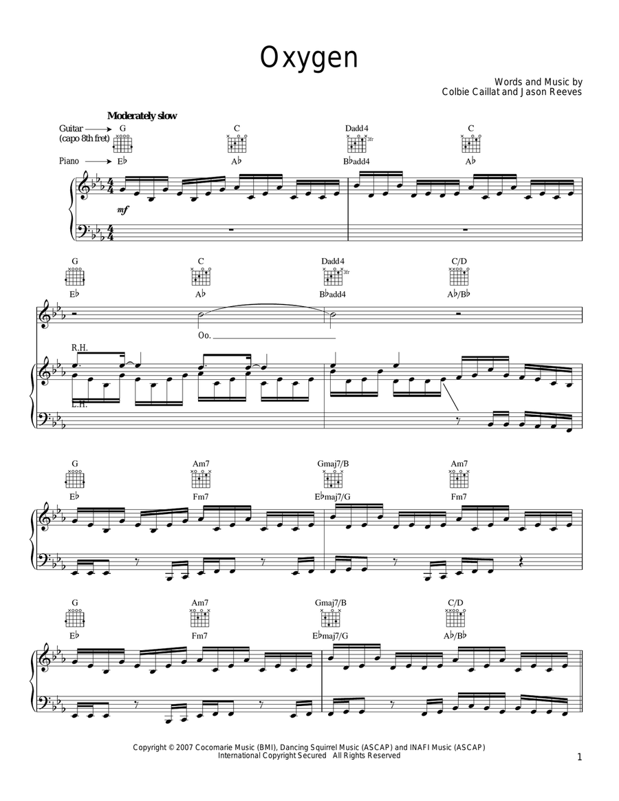 Oxygen Piano, Vocal, Guitar scores gallery preview page 1