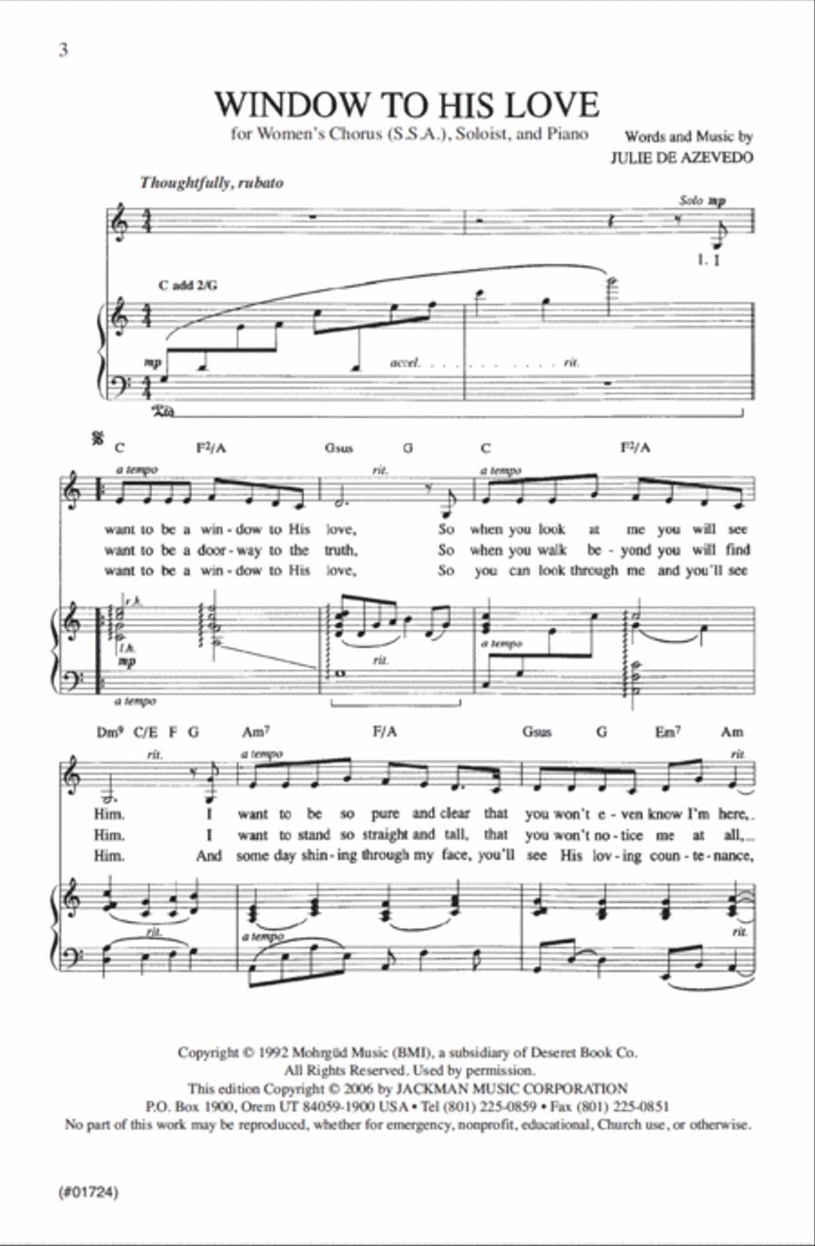 Window To His Love - SSA Window To His Love - SSA SSA scores gallery preview page 2
