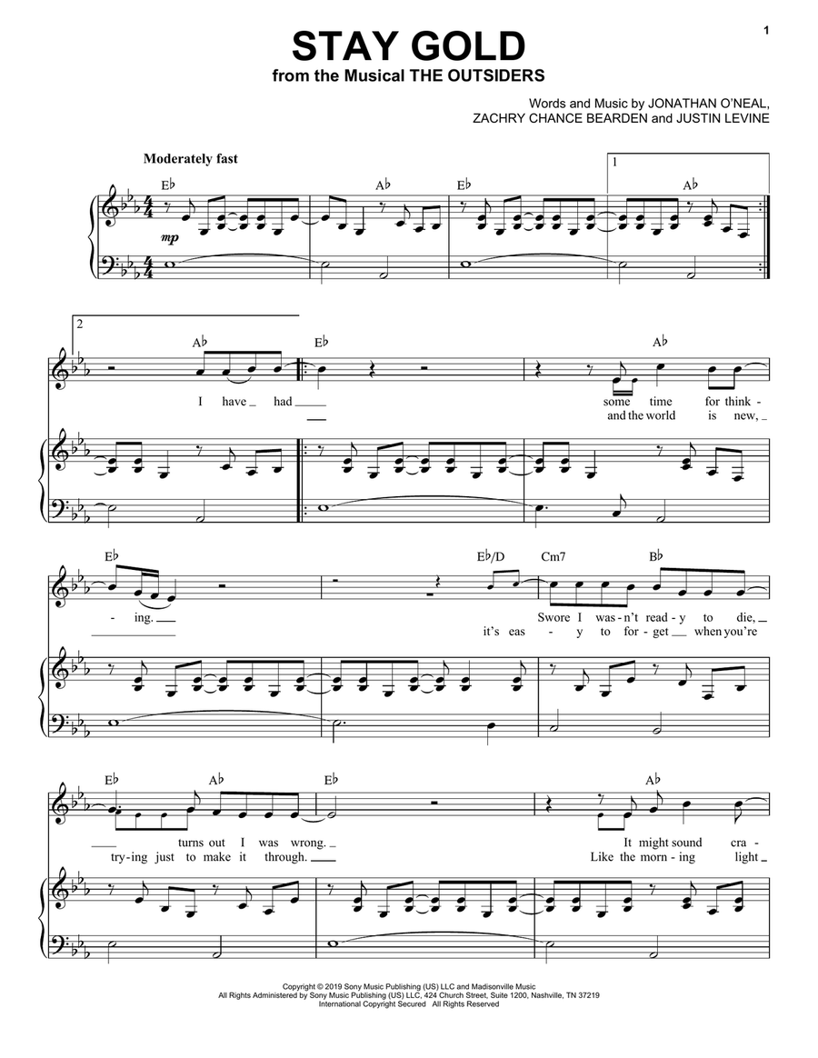 Stay Gold (from The Outsiders) Voice scores gallery preview page 1