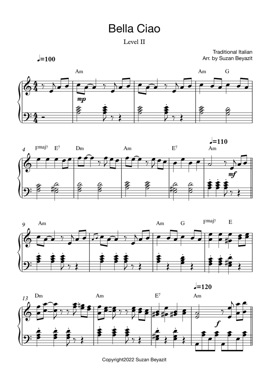 Bella Ciao Easy Piano scores gallery preview page 1
