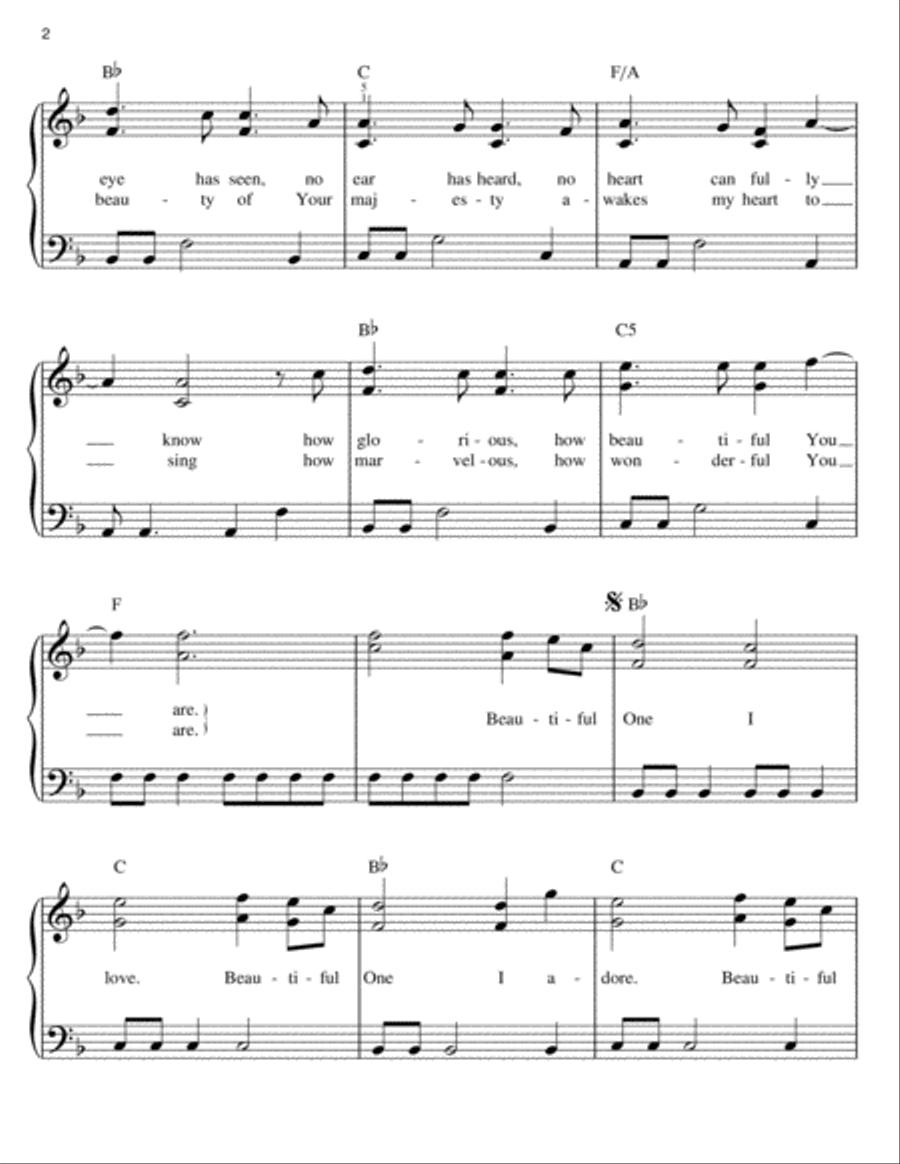 Beautiful One Easy Piano scores gallery preview page 2