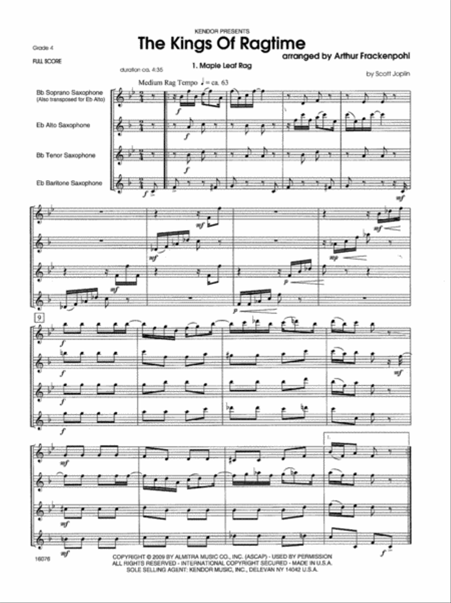 The Kings Of Ragtime Saxophone Quartet scores gallery preview page 2