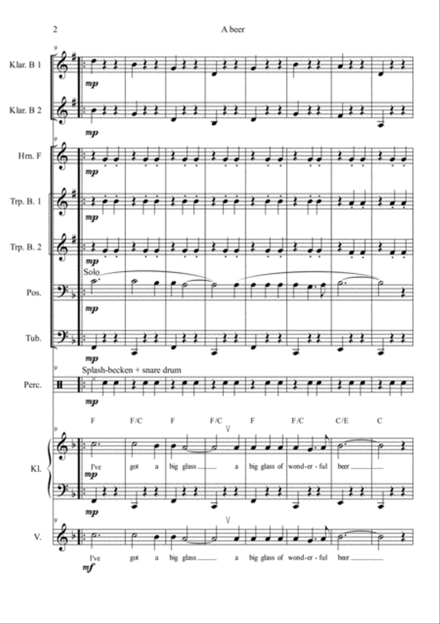 Ein Maß : English - A beer - for octoberfest orchestra with song-text (2min 30sec) Piano, Vocal, Guitar scores gallery preview page 5