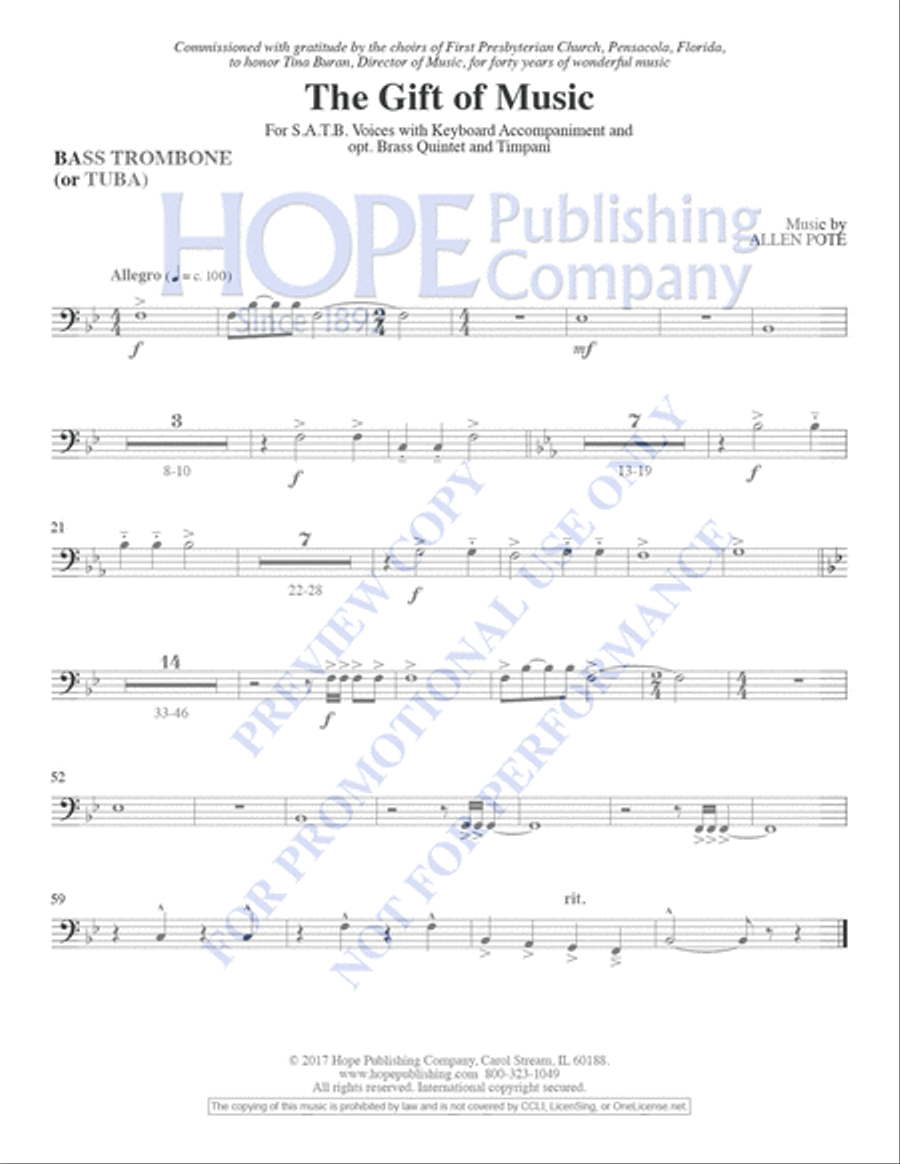Gift of Music, The- Brass Parts: Conductor's Score: 2 B-flat Trumpets, 3 Trombon Choir scores gallery preview page 17