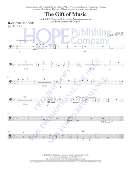 Gift of Music, The- Brass Parts: Conductor's Score: 2 B-flat Trumpets, 3 Trombon