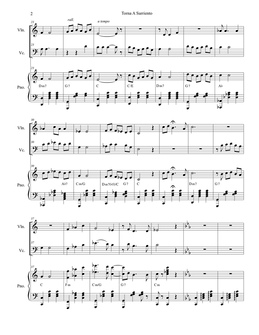 Torna A Surriento (Come Back to Sorrento) (Duet for Violin and Cello) Piano Trio scores gallery preview page 3