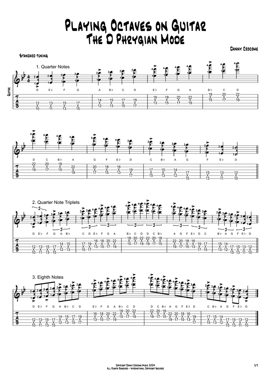 Playing Octaves on Guitar - The D Phrygian Mode Acoustic Guitar scores gallery preview page 1
